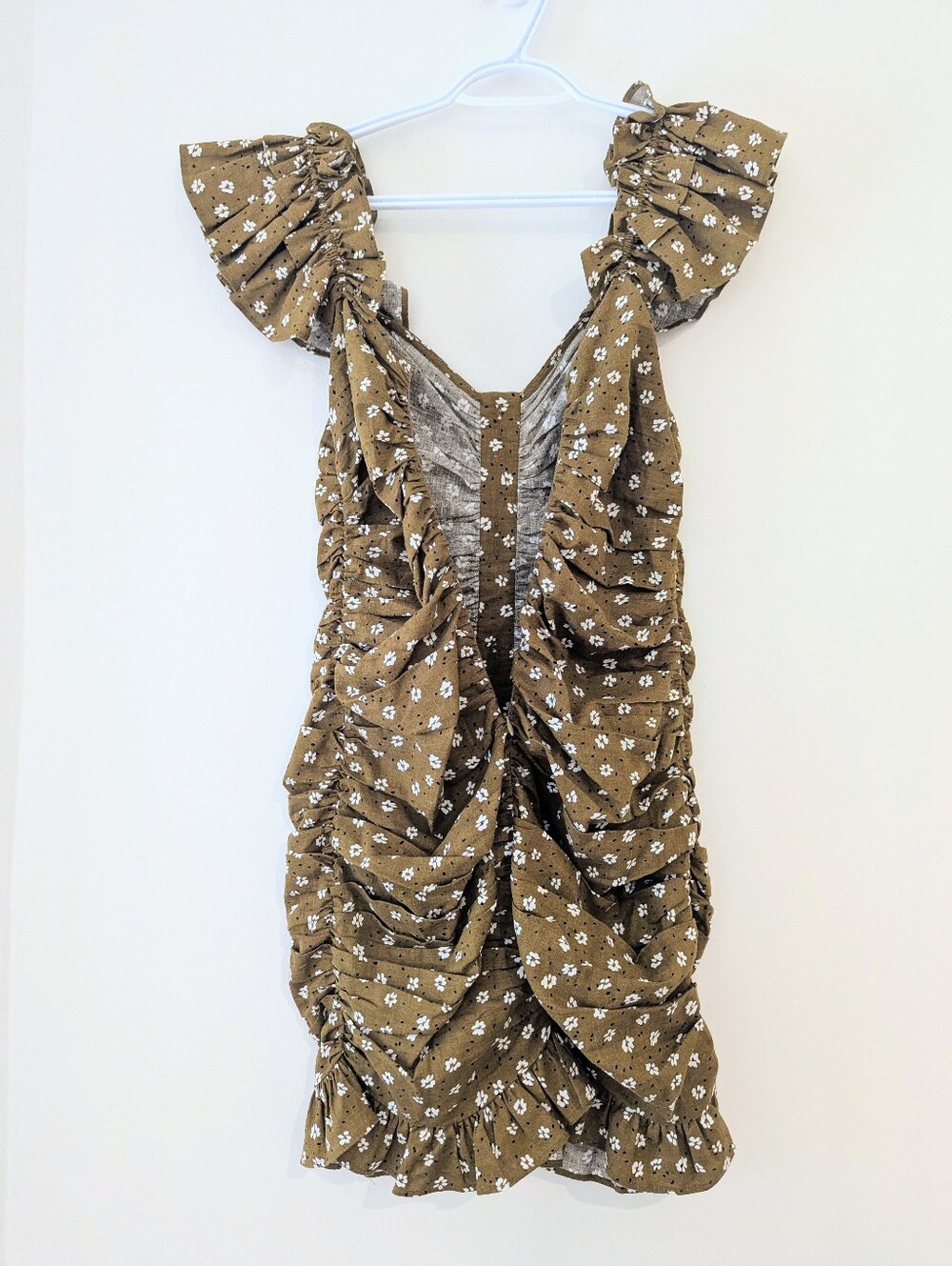 Zara Olive Floral Ruffle Ruched Mini Dress - Picture 7 of 11